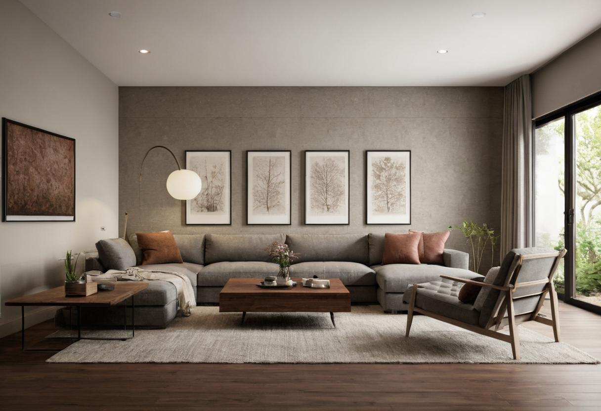 How should an arm chair living room layout balance comfort, sightlines, and conversation shown in a luxury residential interior