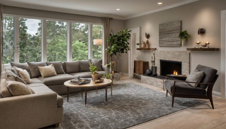 How does rug sizing affect built-in millwork clearances in a living room